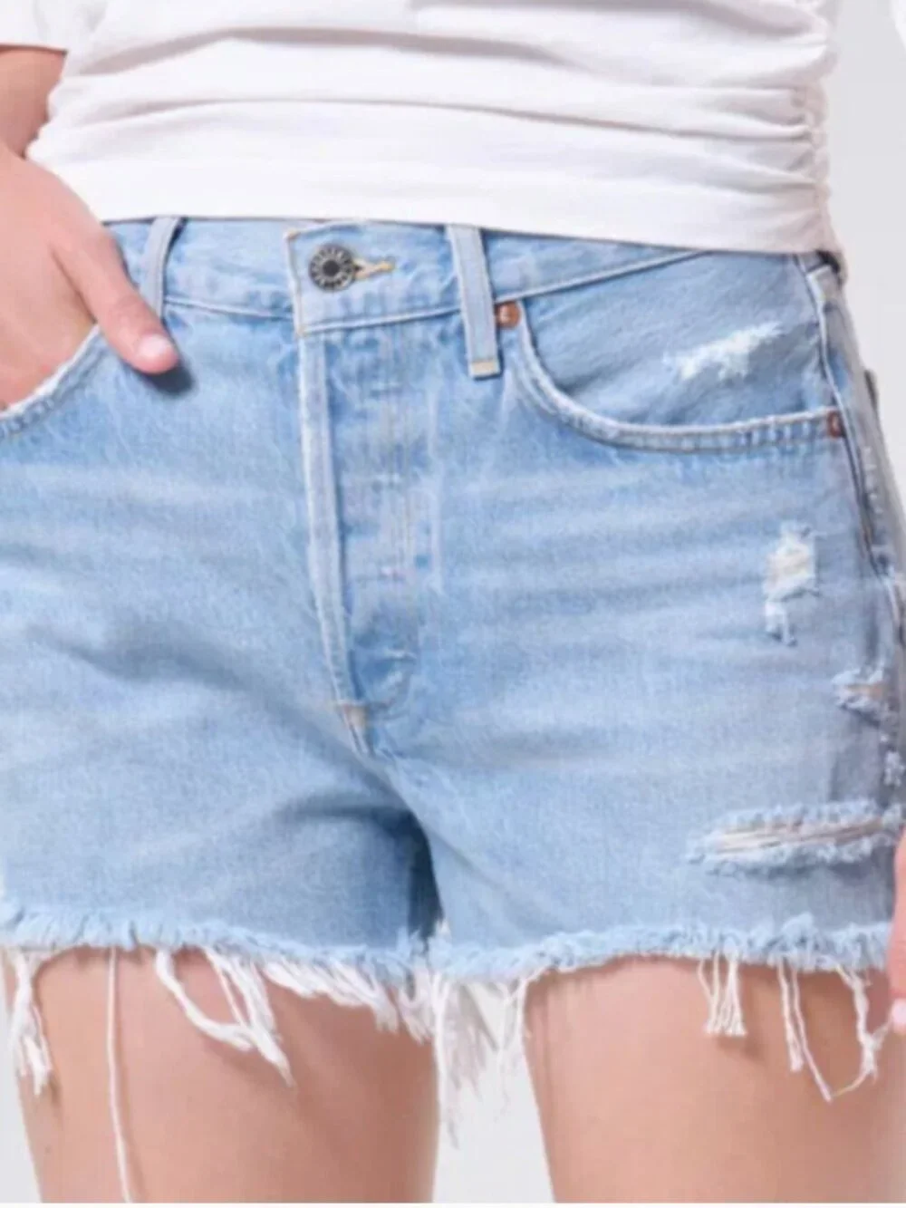 AGOLDE Parker Jean Shorts in Swapmeet Light Wash Blue Size 30 - Picture 5 of 12